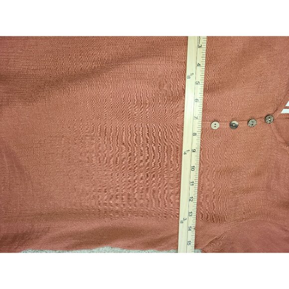 Long Sleeve V-Neck Button Front Midi Dress Tunic In Terracotta Medium - Picture 7 of 7